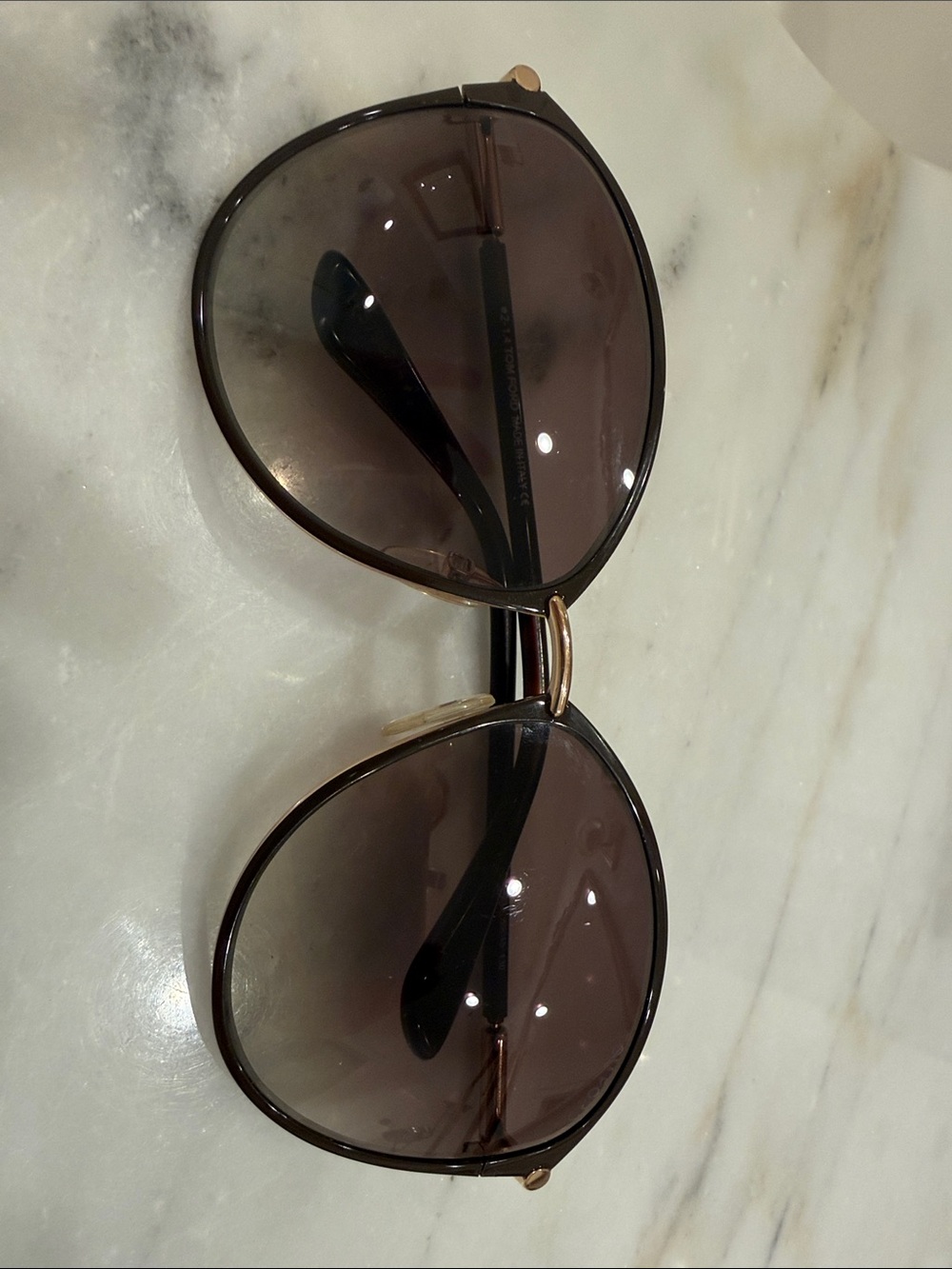 Tom Ford Brown Gradient Aviator Sunglasses with Gold Accents